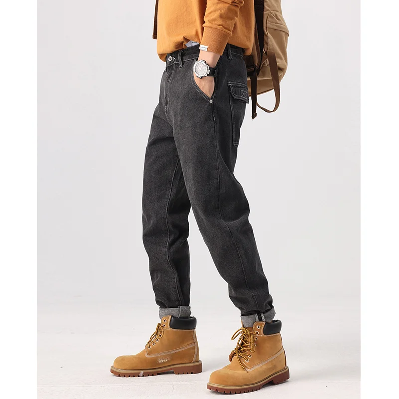 Men Clothing New Pattern American Vintage Temperament Black Jeans Recreational Straight Cylinder Loose Haren Pants Autumn Female