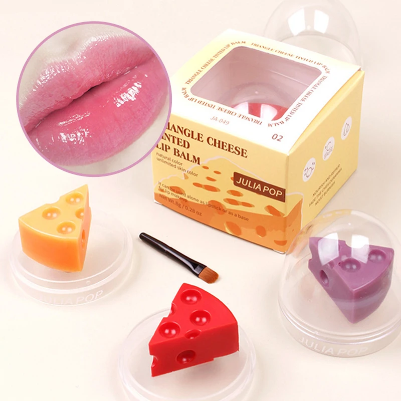

Cute Cheese Lipgloss Color Change Lip Balm with Lip Brush Glitter Jelly Lip Glaze Glass Lip Oil Moisturizing Lipstick Lip Makeup