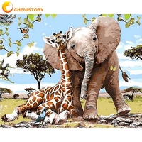 chenistory elephant giraffe animal oil painting by numbers for adults children handpaints unique gift 60x75cm frame draw on canv