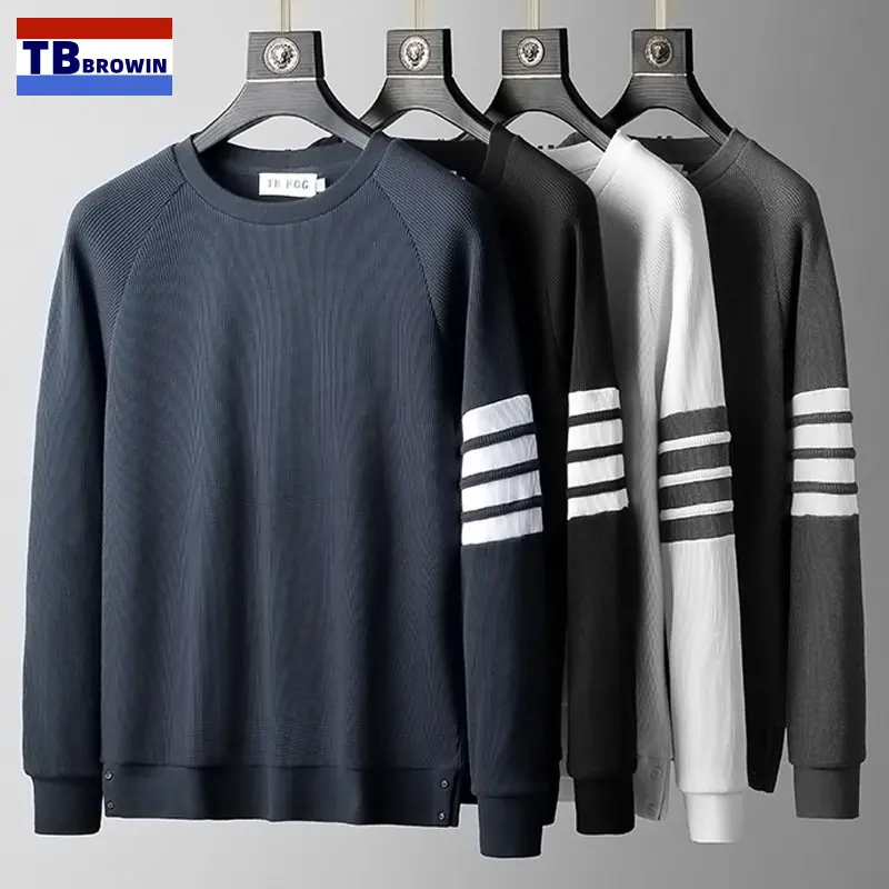 

TB BROWIN Thom Men's Sweater Spring Autumn Waffle Fashion Four Bar Stripe Long Sleeve Cotton Casual Pullover for Men Streetwear