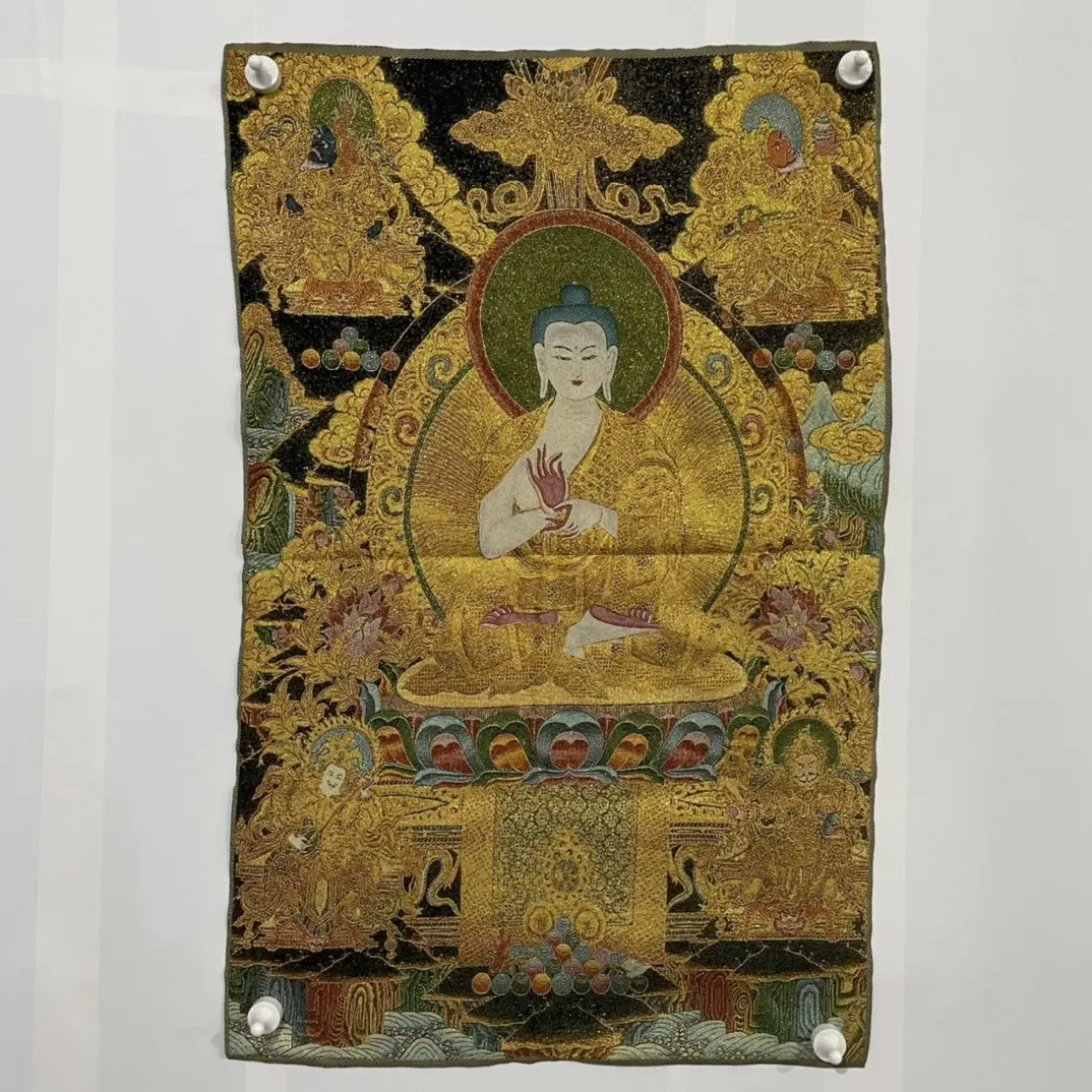 

Thangka Embroidery Tibetan Buddhist Silk Brocade Nepal Sakyamuni Amitabha Buddha Statue Painting Mural Crafts