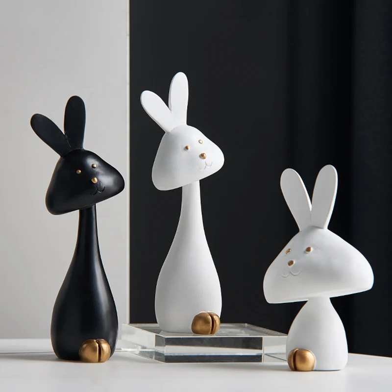 

Home Decoration Accessories Modern Animal Model Resin Embellishments Abstract Bunny Figurines Living Room Decor Desk Figurine