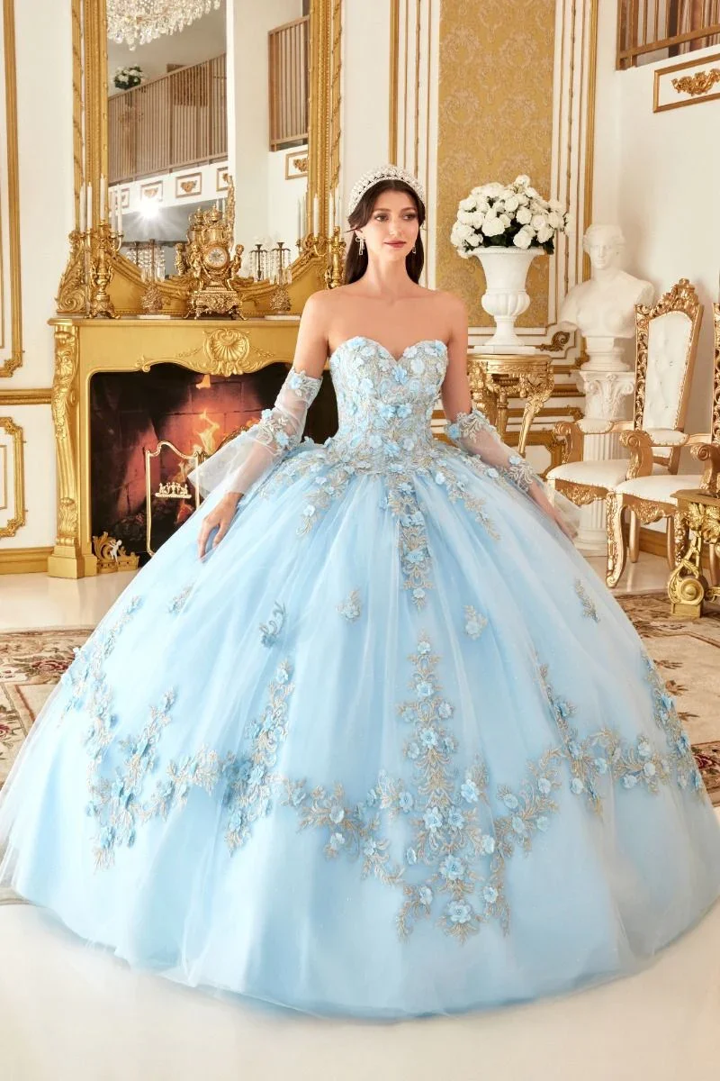 Синее платье Quinceanera тюлевое блестящее корсет с 3d аппликацией сексуальное Vestidos De