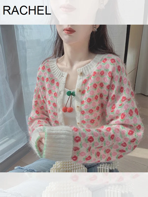 

Small Flower Short Knitted Cardigan 2021 Sweater Rac