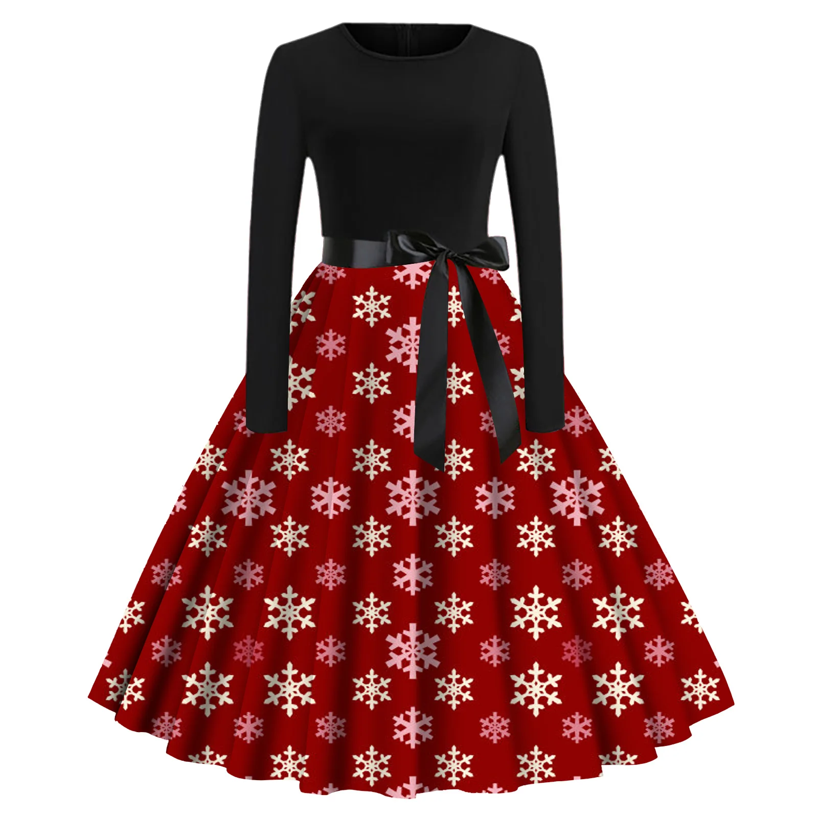 

2023 New Year Dress Women Fashion Christmas Party Dress O-Neck 1950s Housewife Evening Elegant Dress Vintage A-Line Robe Vestido