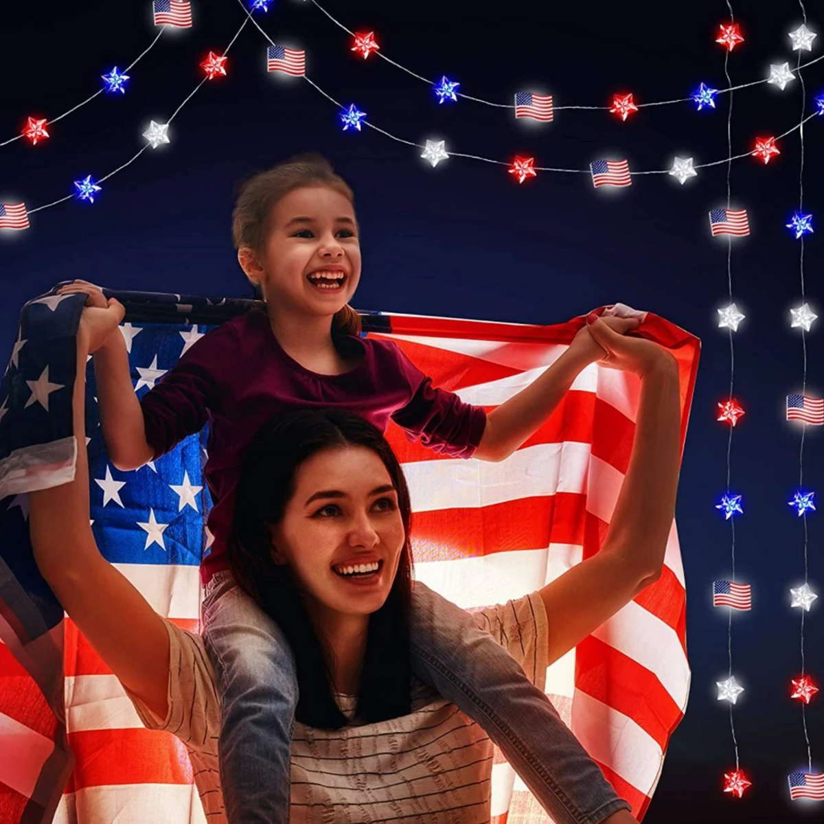 

American Flag 30 LED String Lights Independence Day String Light Outdoor Lights Waterproof Hanging Ornaments for Independence