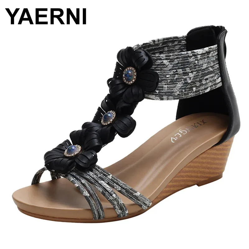 

Wedges Summer Sandals Womens Shoes Zipper Ankle Open Toe Bohemia Fashion Beach Sandals Women Dress Shoes