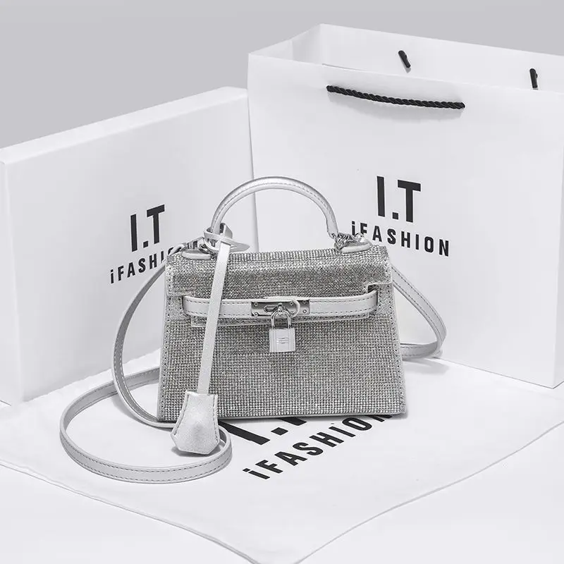 

2023 Rhinochone New Women's Crossbody Bag Female Bag Single Shoulder Bag Niche Silver Handbag Cross-body Bright Diamond Bag