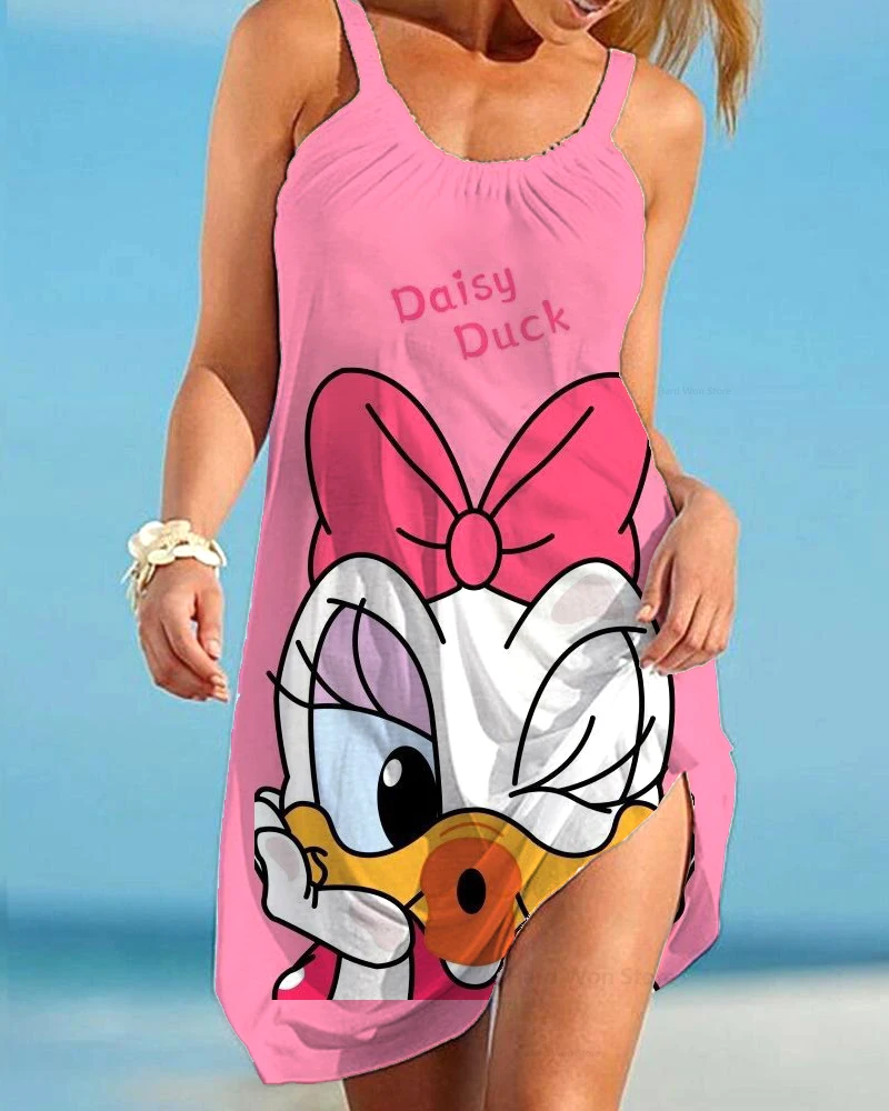 

Printed Women's Dress Disney Donald Duck Daisy Retro Women's Beach Dress Sleeveless Sleeveless Dress Bohemian Street Style