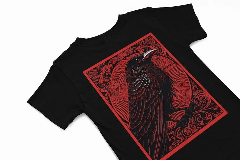 Футболка с вороной футболка Corvid готическая абстрактная иллюстрация ворона духмя