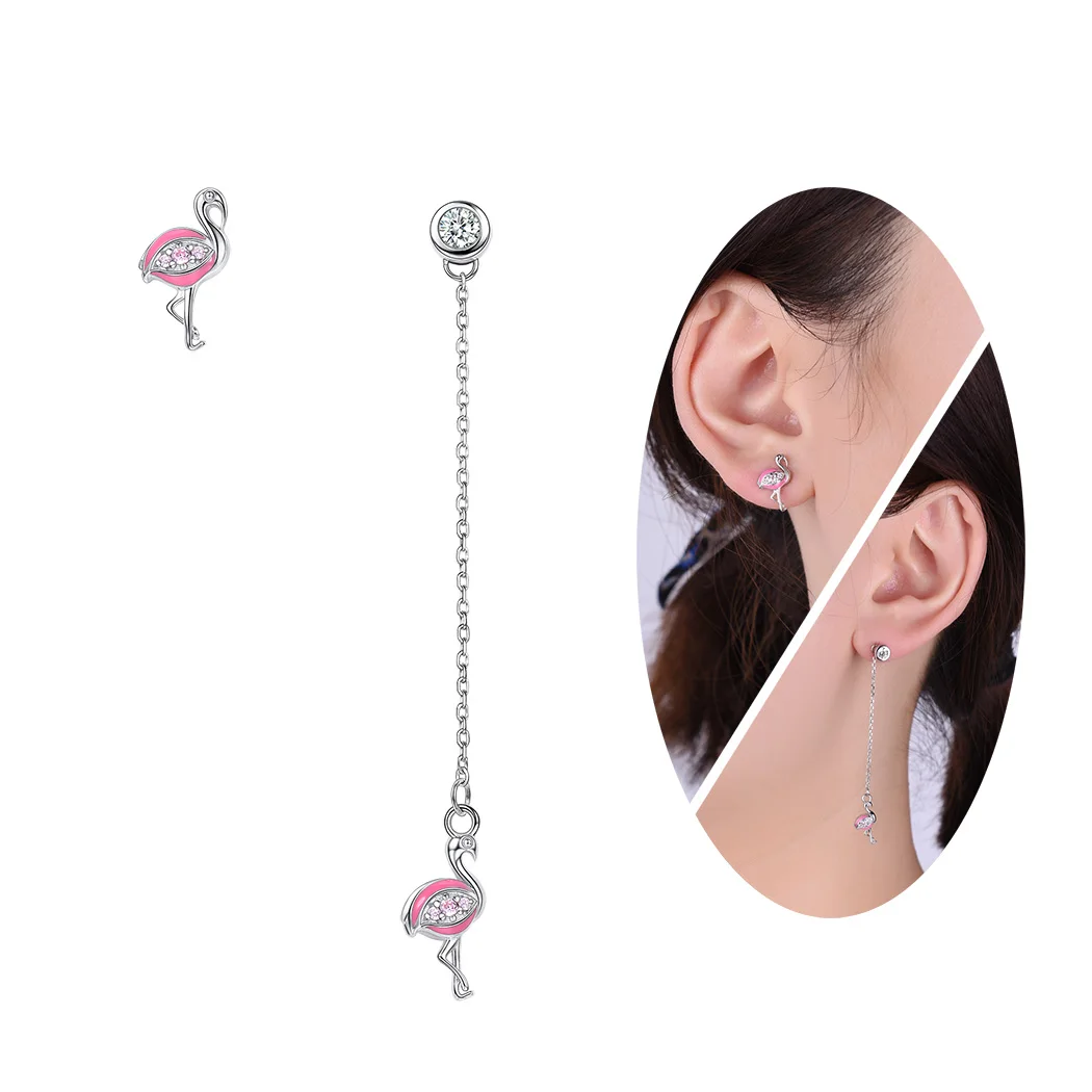 

Женские серьги-подвески в виде фламинго, из серебра 100% пробы