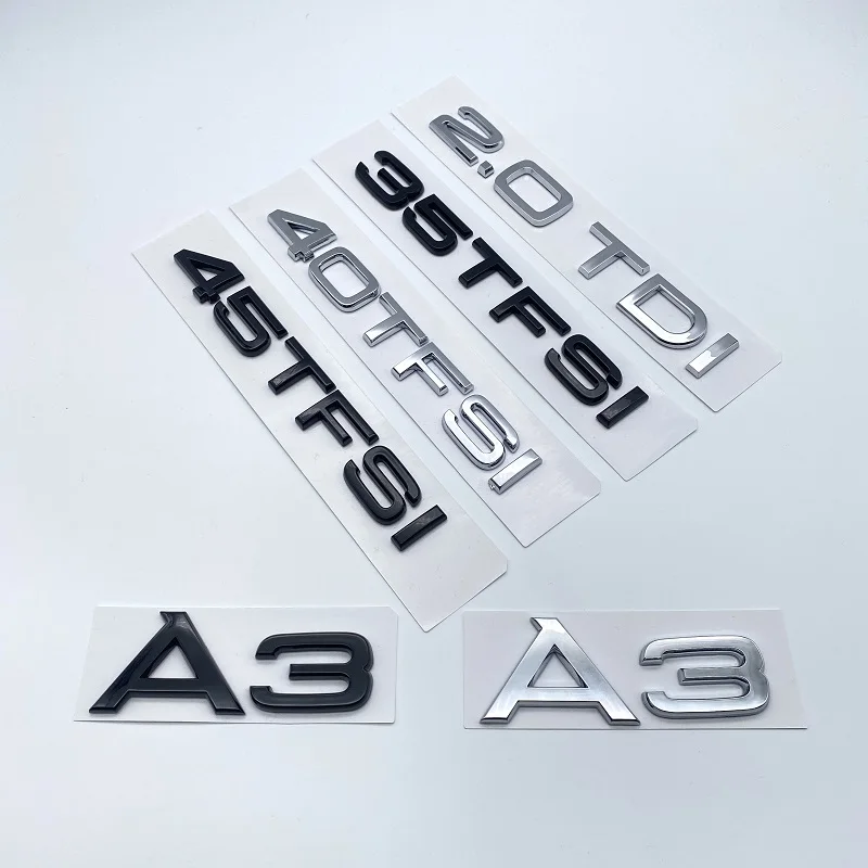 

3D плоские буквы эмблема АБС 2.0TDI 35TFSI 40TFSI для Audi A3 S3 значок на крышку багажника автомобиля значок логотип наклейка хром глянцевый черный