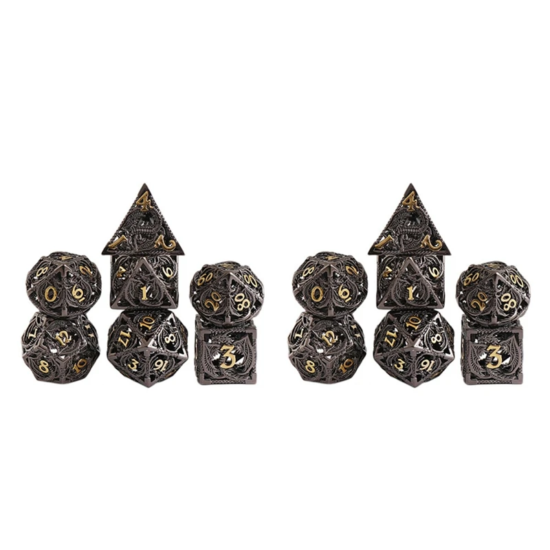 

14Pcs Mini Hollow Metal Dice Set Hollow Out Polyhedral Dice Set For Role Playing Game,Bronze