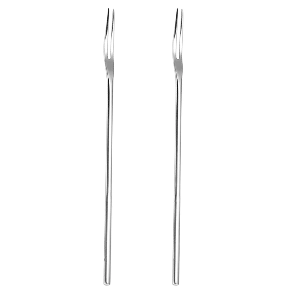 

2pcs Stainless Steel Handle Fruit Forks Two Teeth Dessert Forks Practical Cake Forks Party Supplies for Home Banquet Bar