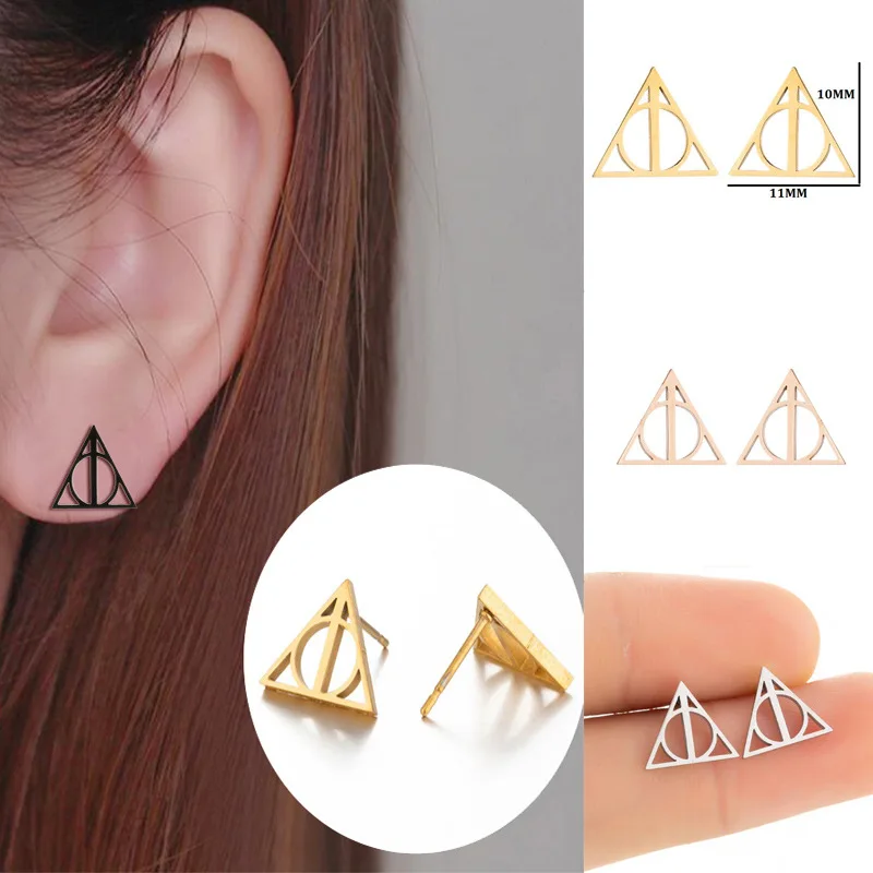 

Harry Potter Metal Alloy Geometric Triangle Round Earrings Deathly Hallows Best Friend Dangle Earrings Women Jewelry Gift