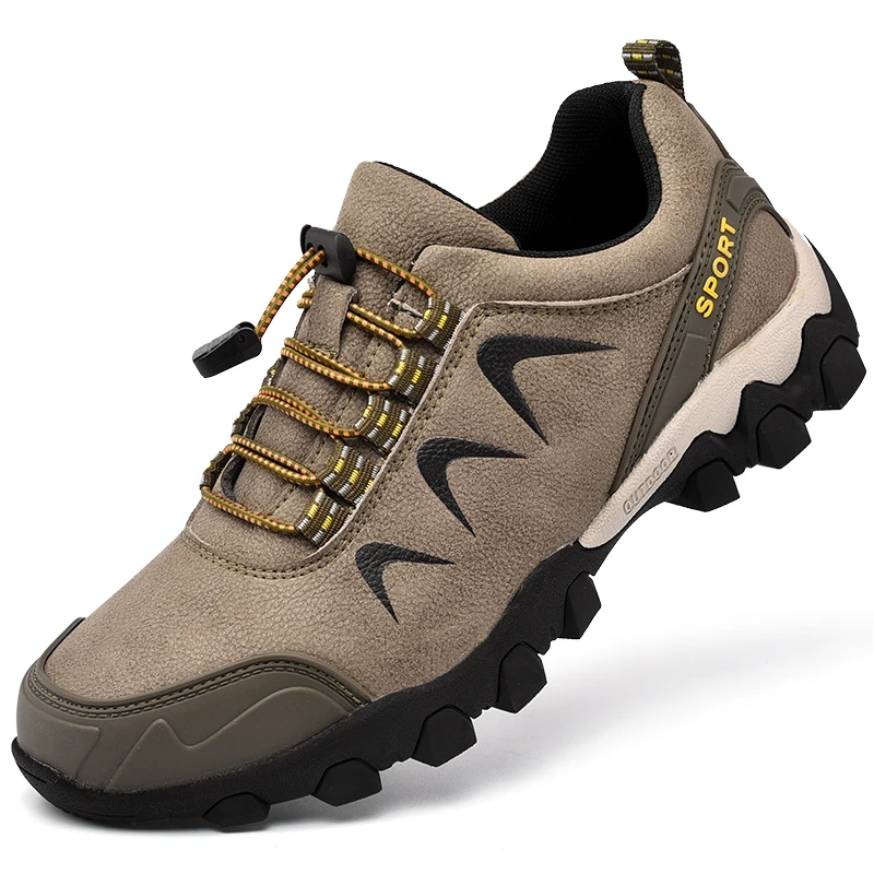 HIKEUP Outdoor Sports Anti-Collision Toe Waterproof for Men Hiking Shoes Cowhide Leather Trekking Sneakers Outdoor Jogging