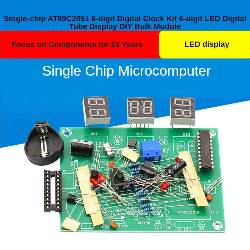 Single-Chip AT89C2051 6-digit Digital Clock Kit 6-digit LED Digital Tube Display DIY Bulk Module