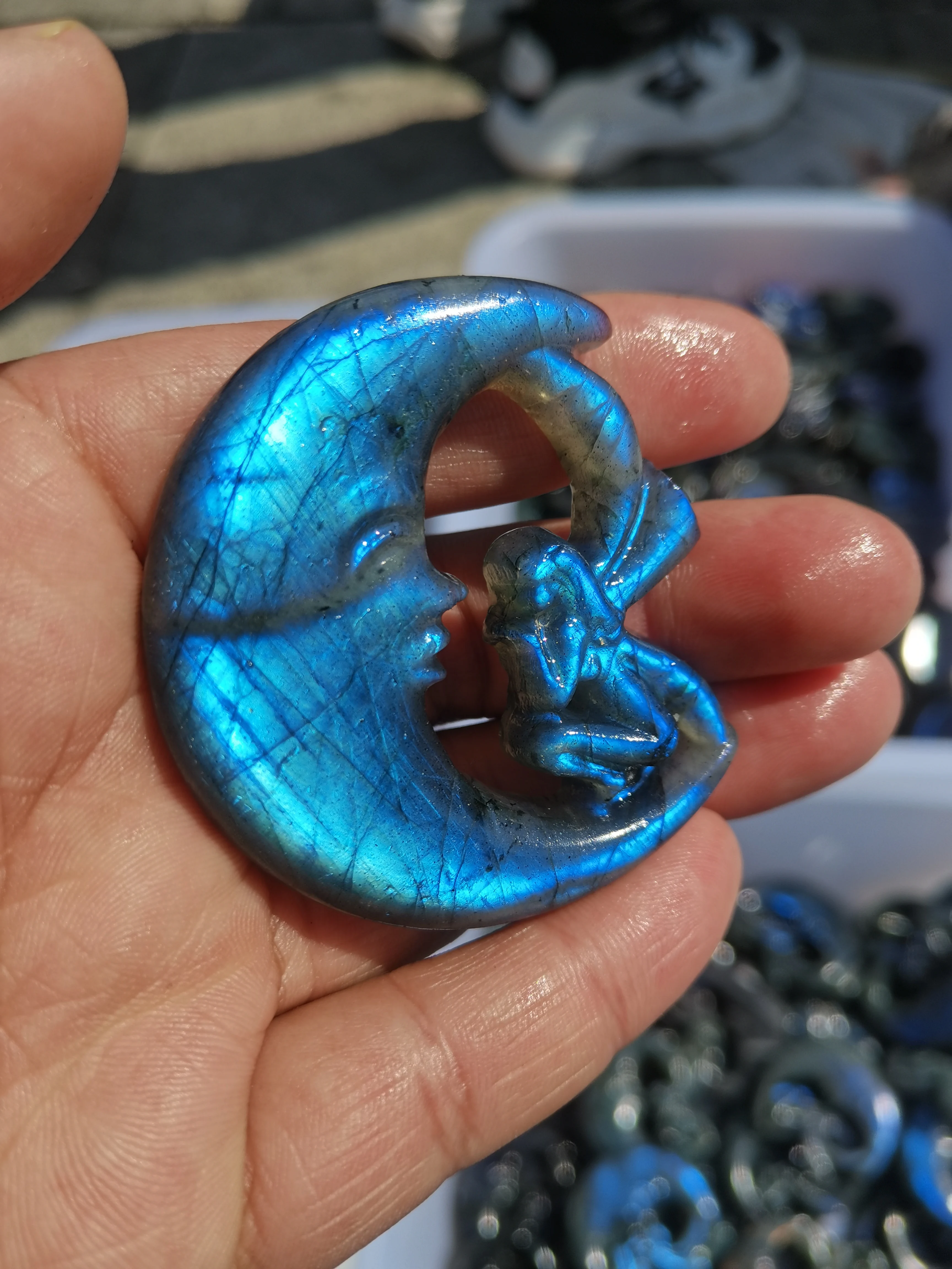 Лабрадор Камень Луна Фея Резьба Энергия Драгоценный Медитация Домашний Декор