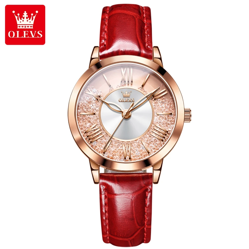 

OLEVS Top Brand 5539 Waterproof Ladies Wristwatch Fashion Genuine Leather Strap Young Girls Quartz Watch for Women Luminous