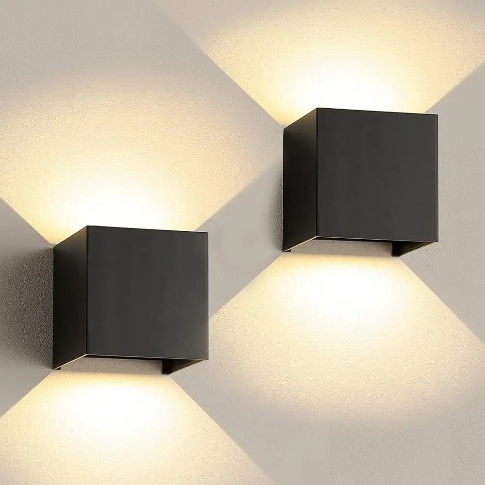 

12W LED Sconces Lights Modern Black LED Lamp Set of 2,Up and Down Square 3000K Warm White Lighting Fixtures for Indoor/Outdoo