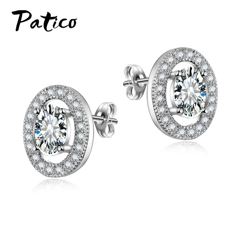 

925 Sterling Silver Trendy Crystal Stud Earrings For Women Girls Wedding Engagement Fashion Jewelry