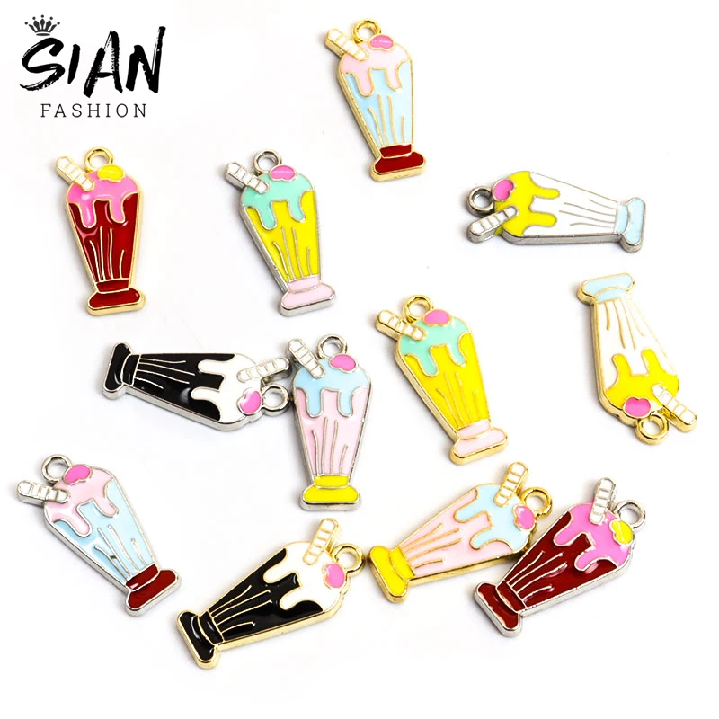

10pcs/Lot Colorful Enamel Ice Cream Charms for Pendant Necklace Keychain Earrings DIY Jewelry Making Handmade Crafts Accessories