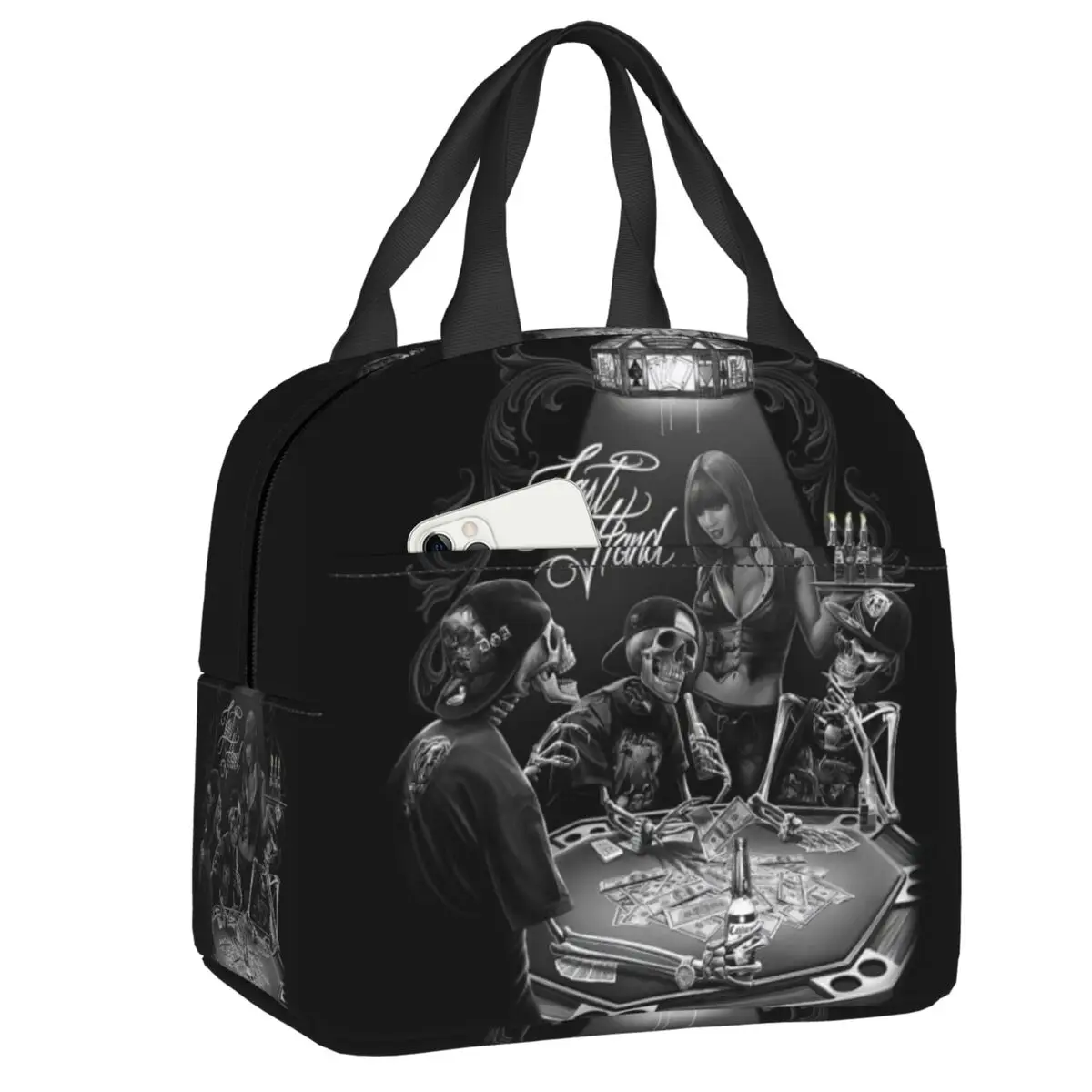 

Custom Halloween Sugar Skull Lunch Bag Men Women Cooler Thermal Insulated Lunch Box for Children School