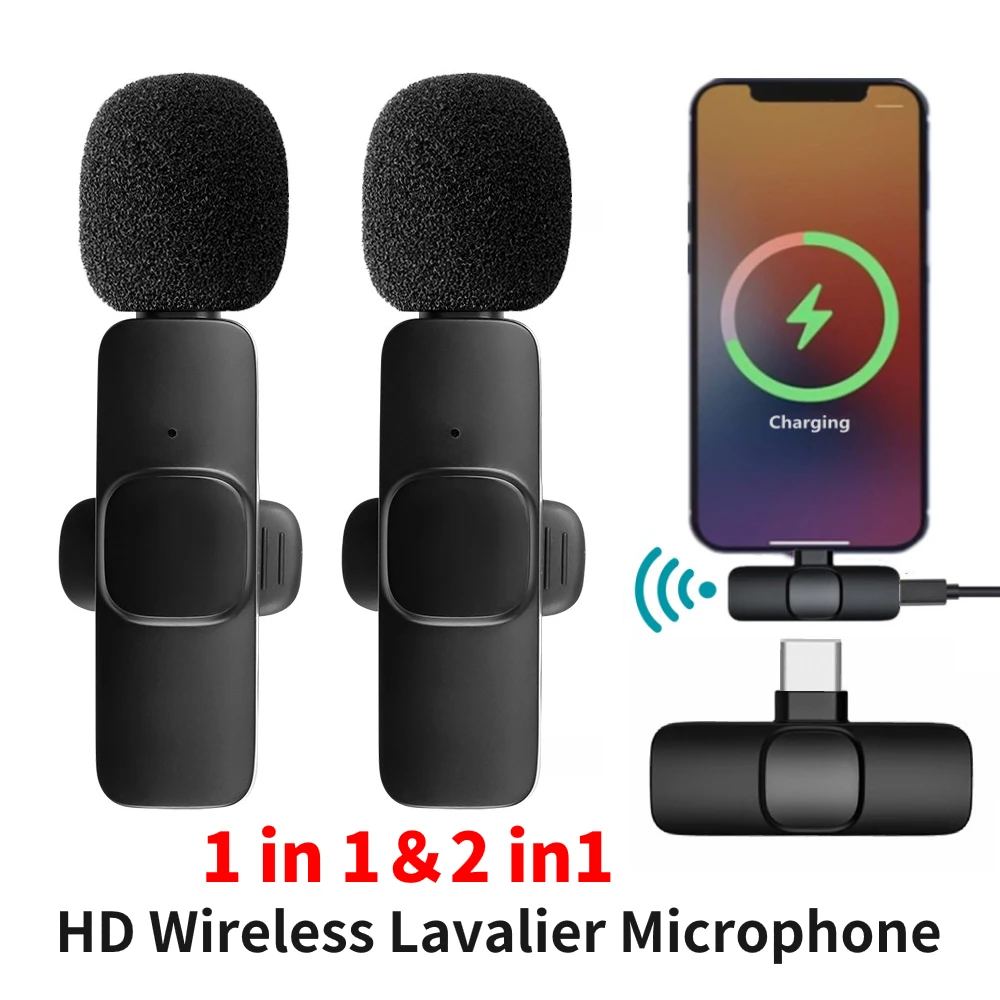 Wireless Lavalier Microphone Portable Audio Video Recording Mini Mic for iPhone Type-C Live Broadcast Gaming Phone Mic