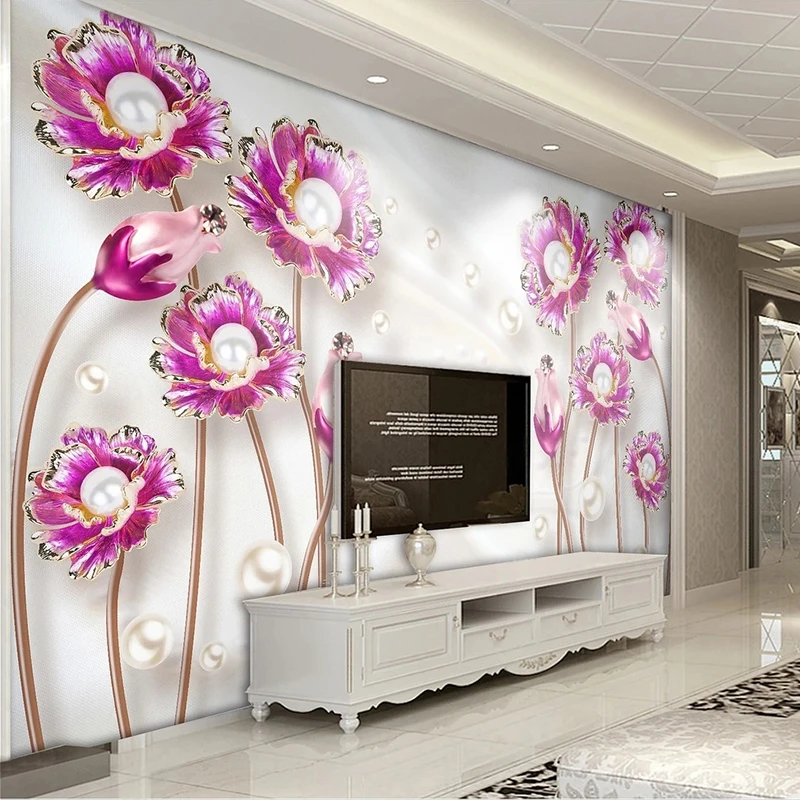 

Custom Any Size Mural Wallpaper Modern 3D Embossed Pink Rose Pearl Living Room TV Background Wall Paper Papel De Parede Sala 3 D