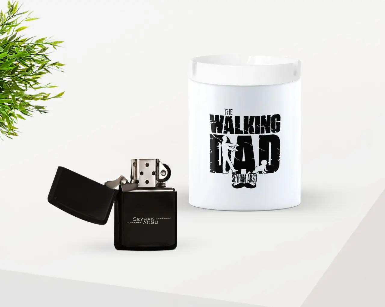 

Персонализированные Fathers Day Gift», «Walking папа дизайн Керамика пепельница и бензиновая Зажигалка Seti-2