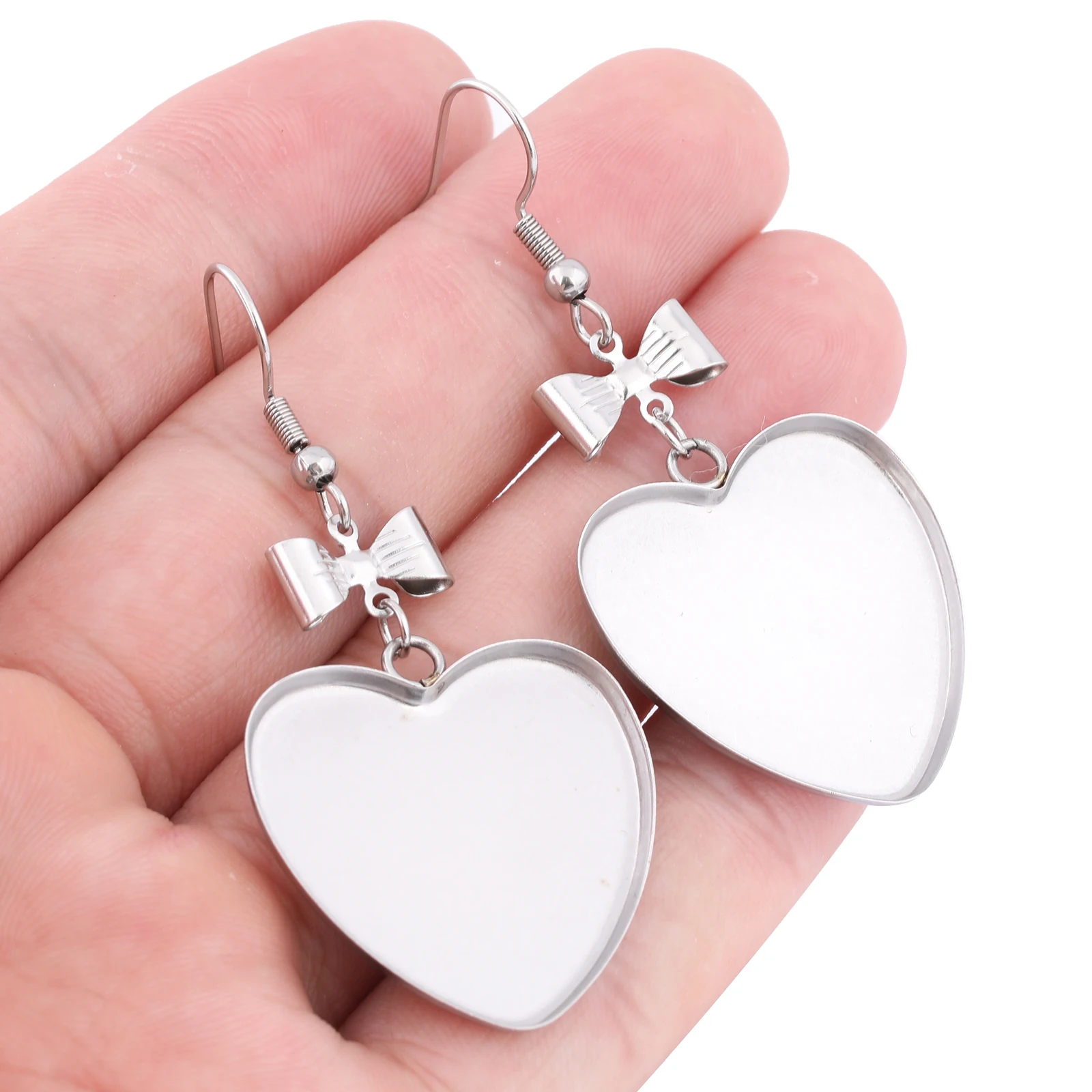 

10pcs Stainless Steel Bow Connector Cabochon Earring Base Settings Diy 25mm Heart Bezel Blanks For Jewelry Making Supplies
