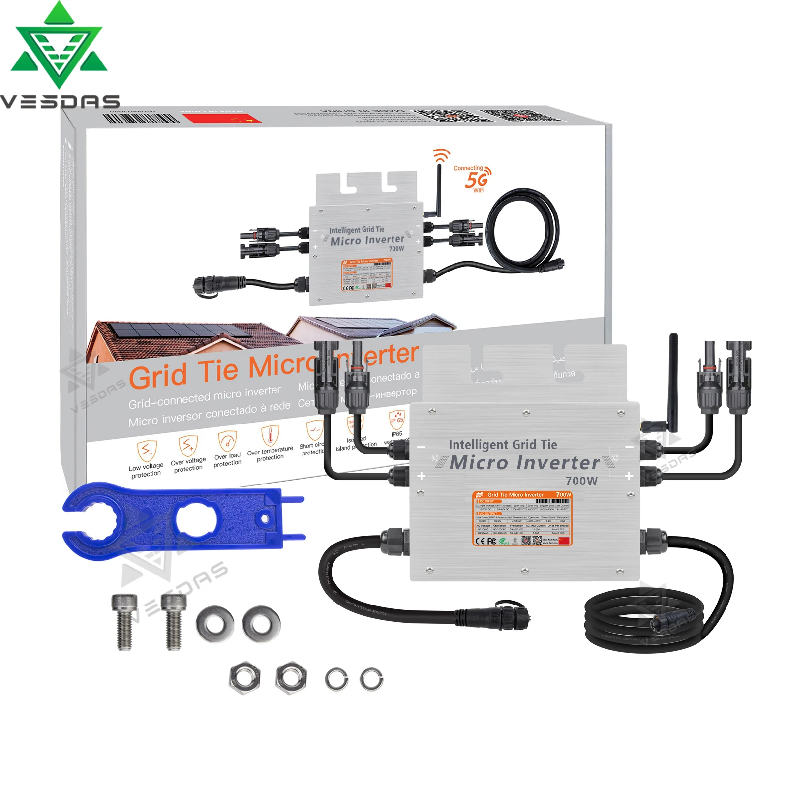 Инвертор солнечной батареи 400 Вт, 700 Вт, IP65, 18 ~ 50 В постоянного тока в 120 В переменного тока/240 в, автоматический инвертор немодулированного синусоидального сигнала для солнечной панели 2*200 ~ 350 Вт PV