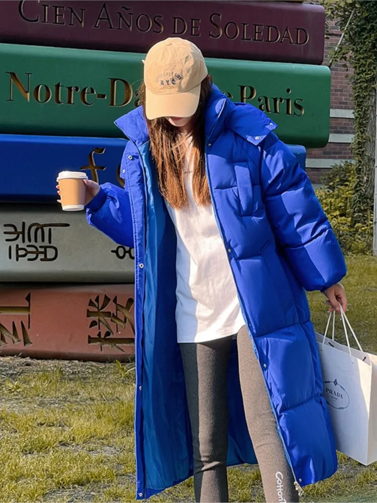 2022 Winter Long Parkas Women Korean Version Solid Hooded Thicken Warm Down Jackets Female Casual Loose Windproof Coat Outwear