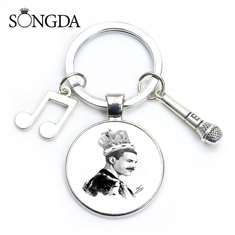 

Rock Band Freddie Mercury Keychain Popular Music Star Music Microphone Glass Dome Pendant Key Ring Chain Accessories Souvenirs