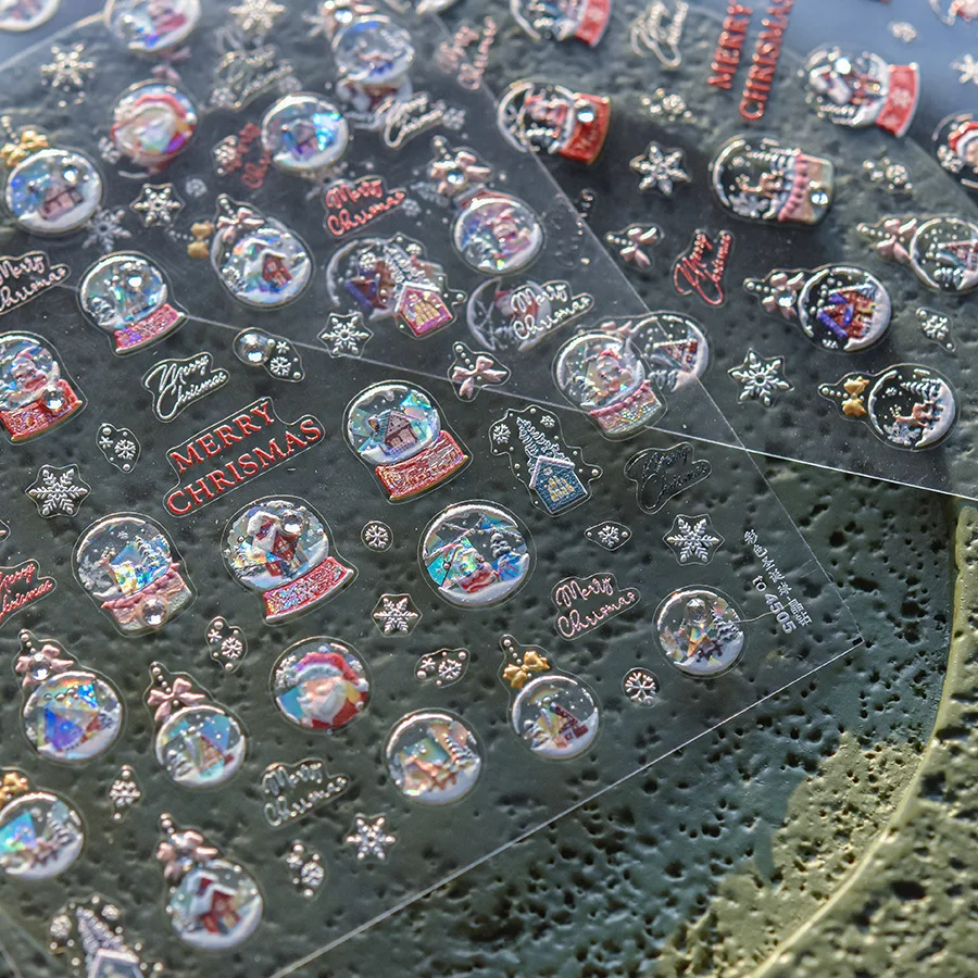 1 шт. милые наклейки для ногтей зимние белые хрустальные снежки бант снежинка