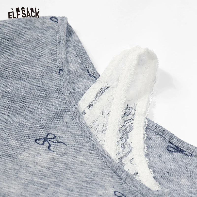 Лето 2024 Новое поступление легкая футболка ELFSACK с кружевными вставками Женская
