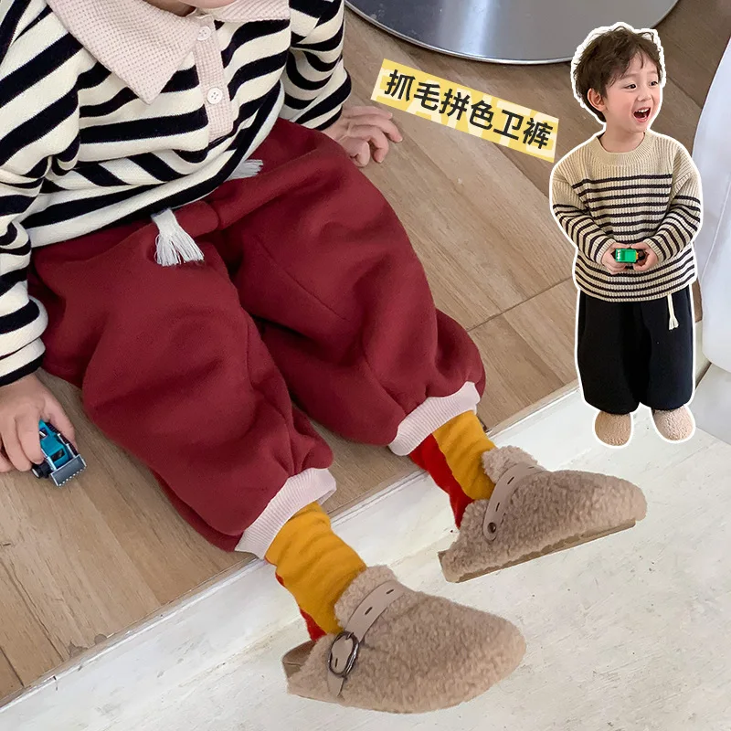 

Girls' Autumn Casual Pants 2022 New Children's Foreign Style Rope Velvet Sweatpants Winter Trousers