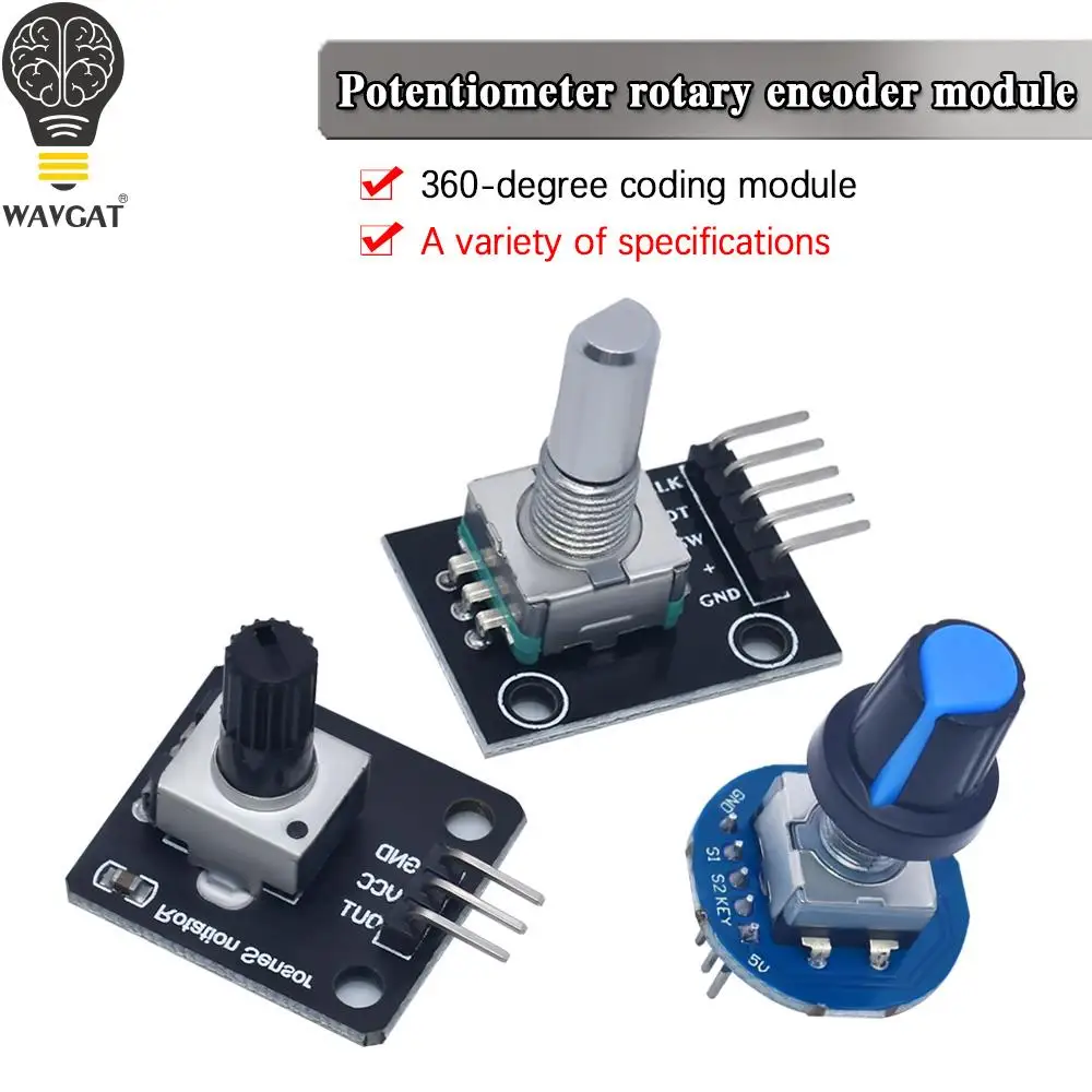 WAVGAT-Módulo Codificador rotativo para Arduino, desarrollo de Sensor de ladrillo, potenciómetro giratorio de Audio redondo, tapa de perilla EC11
