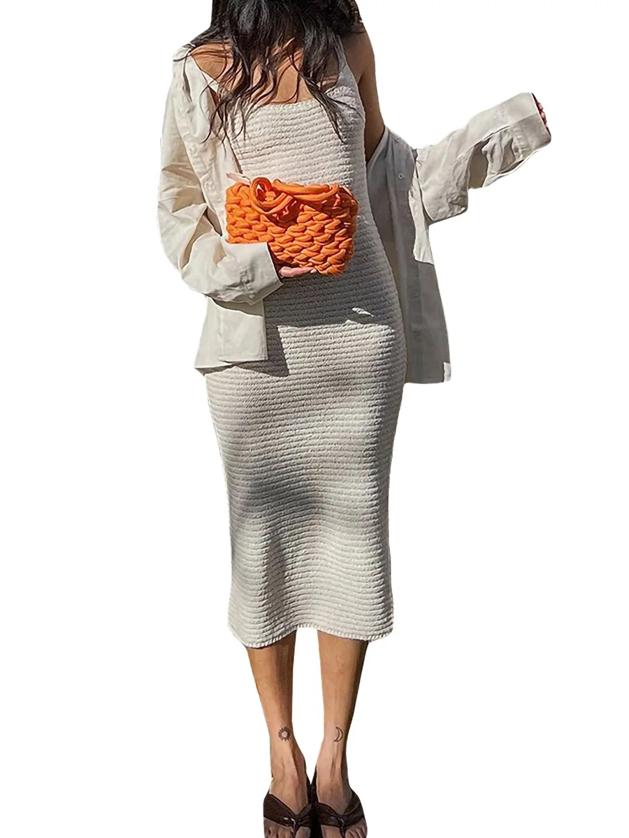 

Женское Повседневное трикотажное пляжное платье, летнее платье-миди без рукавов на бретелях-спагетти, платья с открытой спиной для вечерни...