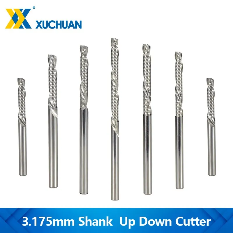 

Up Down Cutter 3.175mm Shank CNC Router Bit 1/8''Shank Single Flute Spiral End Mill Carbide Milling Cutter Woodwork