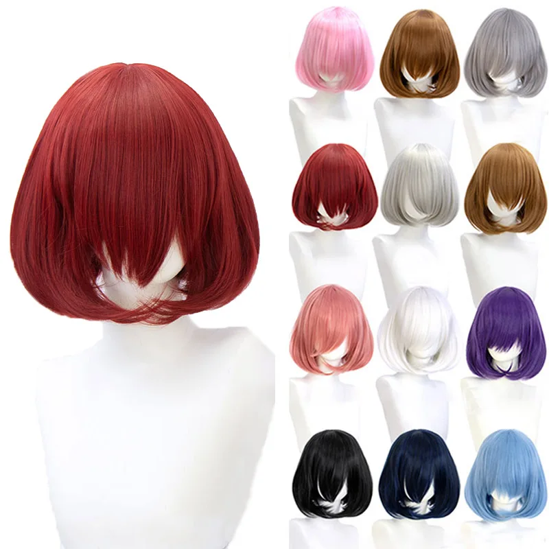 Anime Hair Synthetic Cosplay Wig With Bangs Toupee Short Good Quality Natural Anime Bob For Woman Blue Black Red Fake Hair