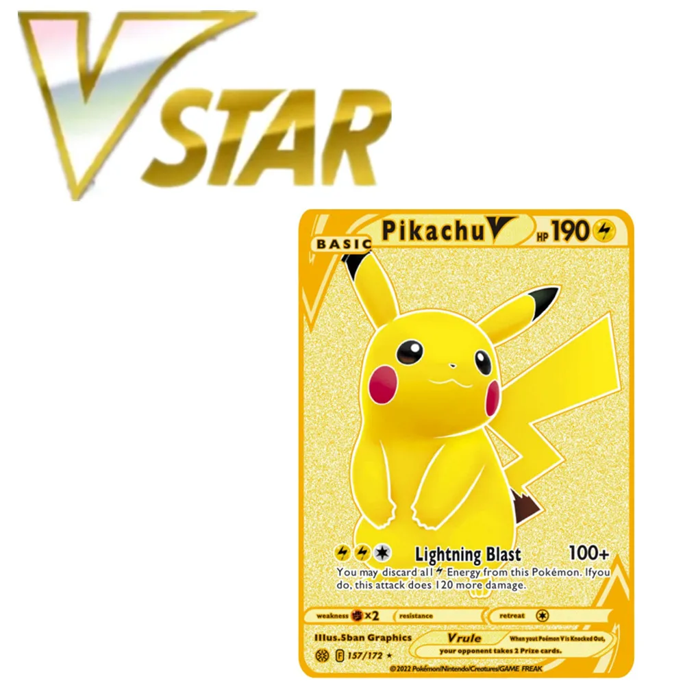 

2022 New Pokemon Cards Vstar Vmax V Gold Metallic Pikachu Charizard Mewtwo Gifts Kids Games Rare Collectible