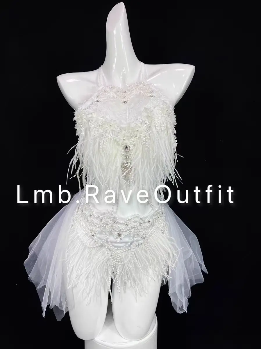 Черно-белый жилет с разрезом из перьев костюм для бара ночного клуба диджея