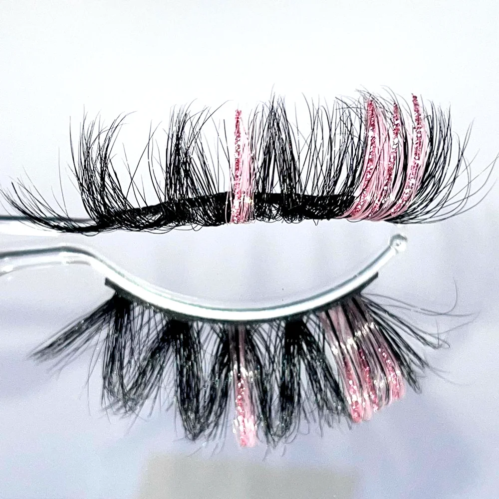 

NEW 3D Glitter Colored Lashes 18MM 22MM 25MM Mink Fake Lashes Wholesale Dramatic Pink Colorful Natural Eyelashes Extension Make