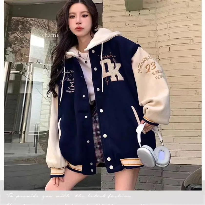 

American Retro Letter Embroidered JacketsAnd Coats Women Y2K Street Hip Hop TrendBaseball Uniform Harajuku Loose Casual Jacket