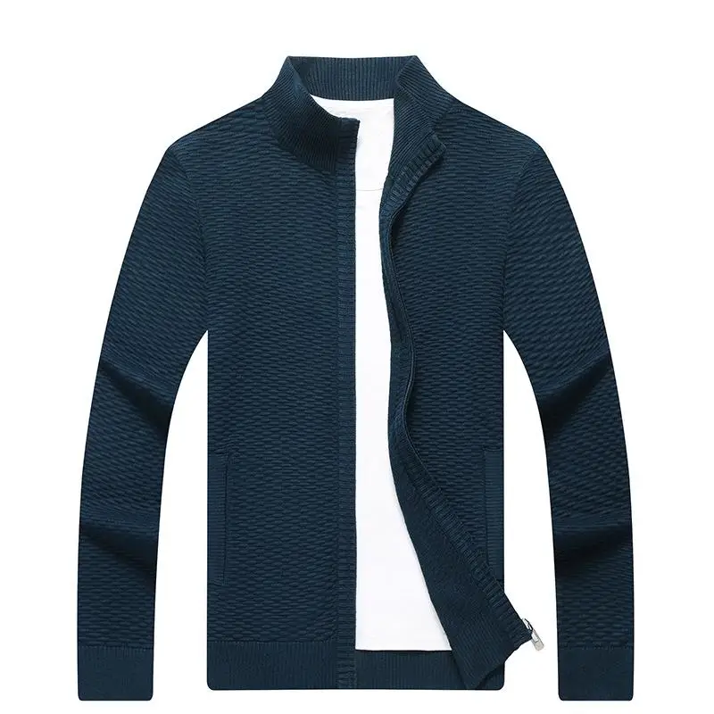 2022 Men's Autumn and Spring New Solid Color Stand Collar Sweater Youth Fashion Twist Knitted Cardigan Size M-3Xl 4 Colors Brand