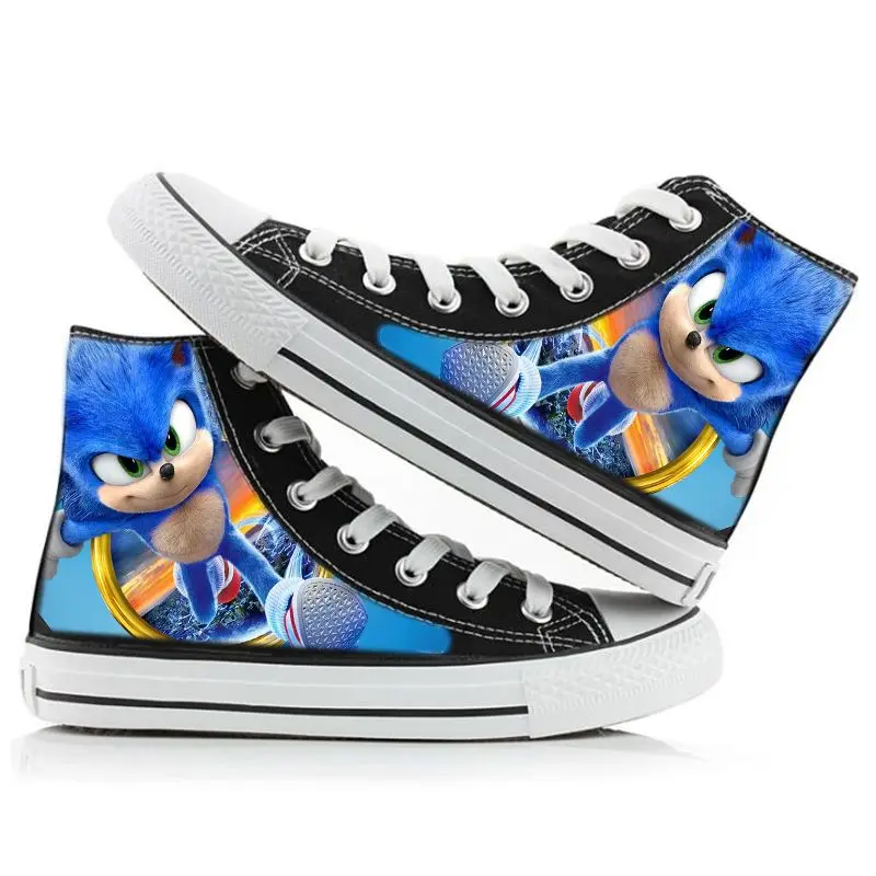 

New Cartoon High-top Canvas Shoes Sonic The Hedgehog Anime Peripheral High-value Fashion Creative Printing Boys Casual All-match