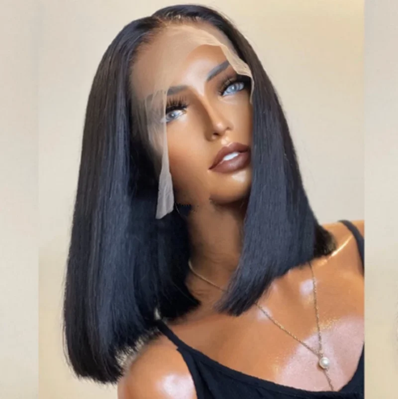 

Натуральные черные шелковистые прямые мягкие кружевные передние парики 12-14 дюймов короткий боб парик Боб Резы боб парики для женщин