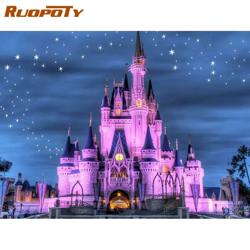 

RUOPOTY Diamond Painting House Rhinestone Picture Diamond Embroidery Castle New Arrival Mosaic Sale Home Decor