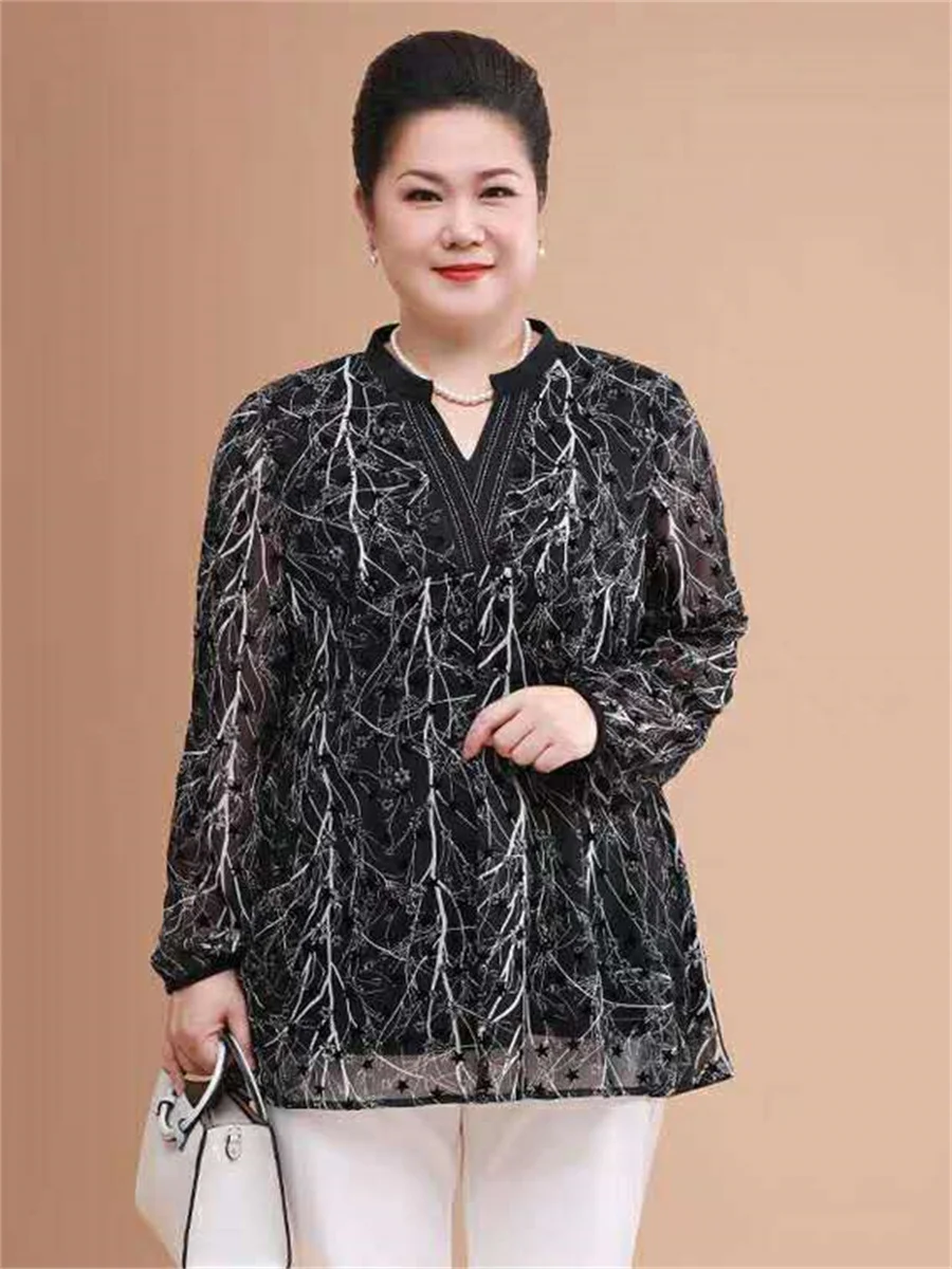 

Женская блузка с длинным рукавом, V-образным вырезом и цветочным принтом